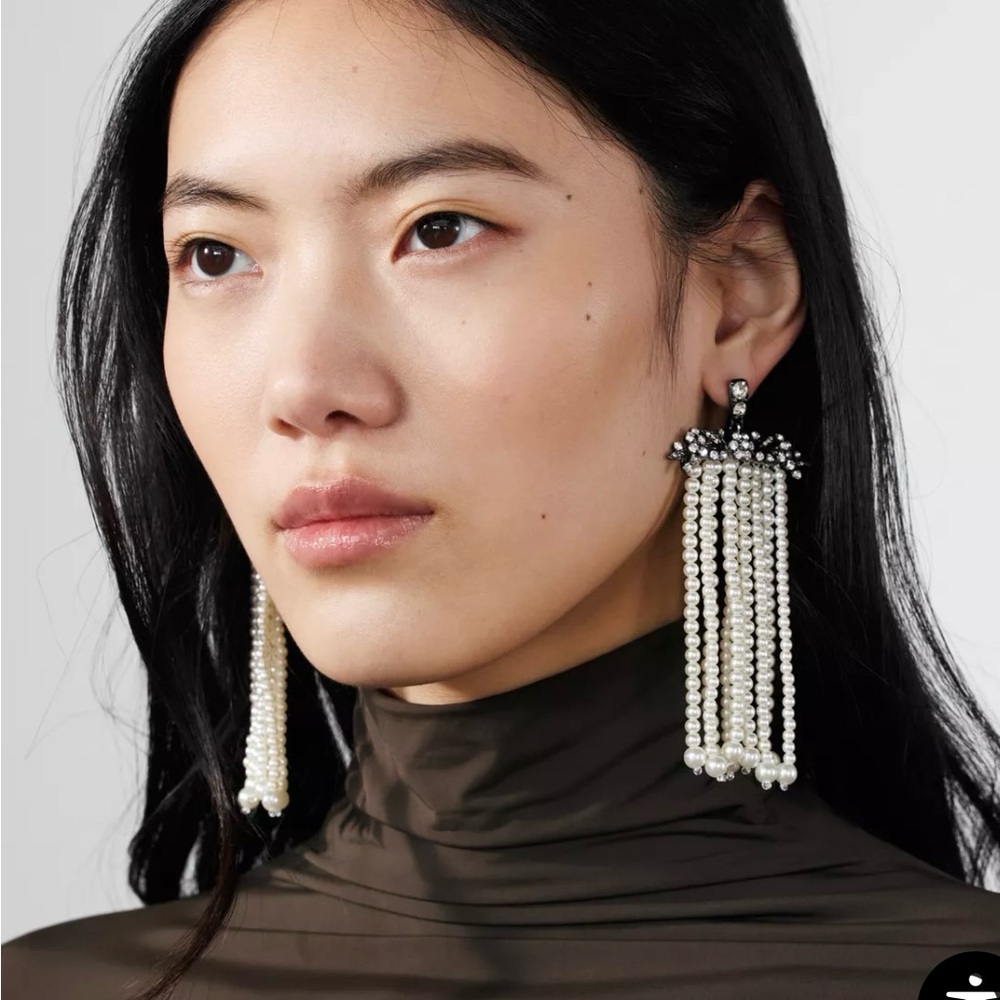 ZARA RHINESTONE PEARL WATERFALL EARRINGS